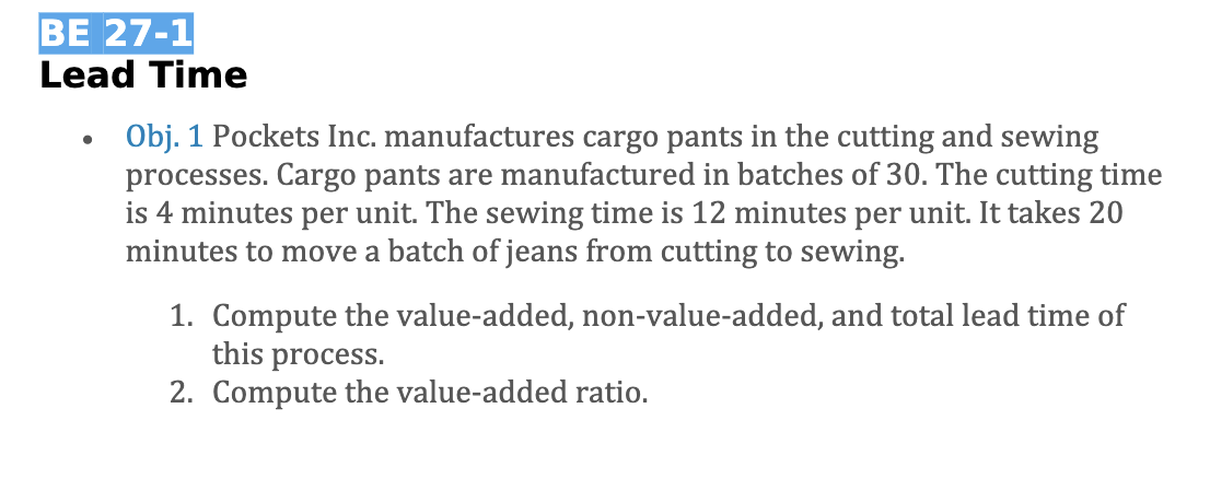 Solved Obj Pockets Inc Manufactures Cargo Pants In The Chegg