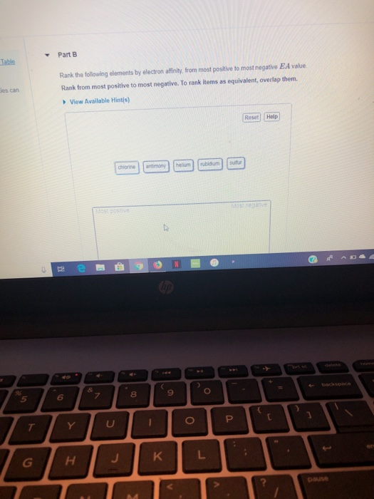 Solved Part B Rank The Following Elements By Electron Chegg