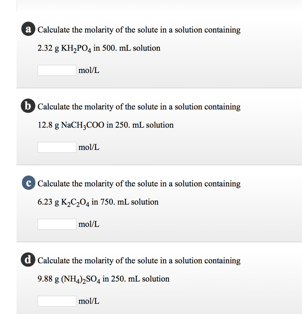 Solved A Calculate The Molarity Of The Solute In A Solution Chegg