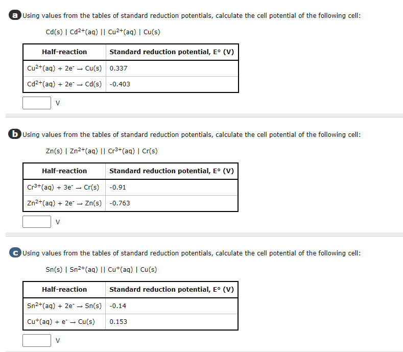 Solved Using Values From The Tables Of Standard Reduction Chegg