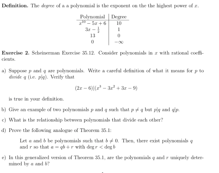 Solved Definition The Degree Of A A Polynomial Is The Chegg