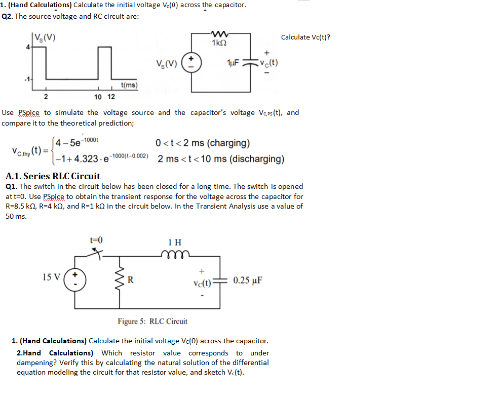 Solved 1 Hand Calculations Calculate The Initial Voltage Chegg