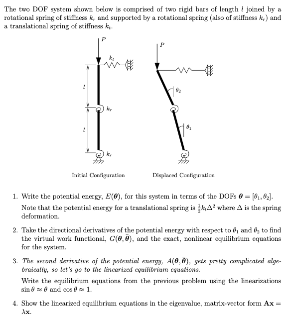 The Two Dof System Shown Below Is Comprised Of Two Chegg