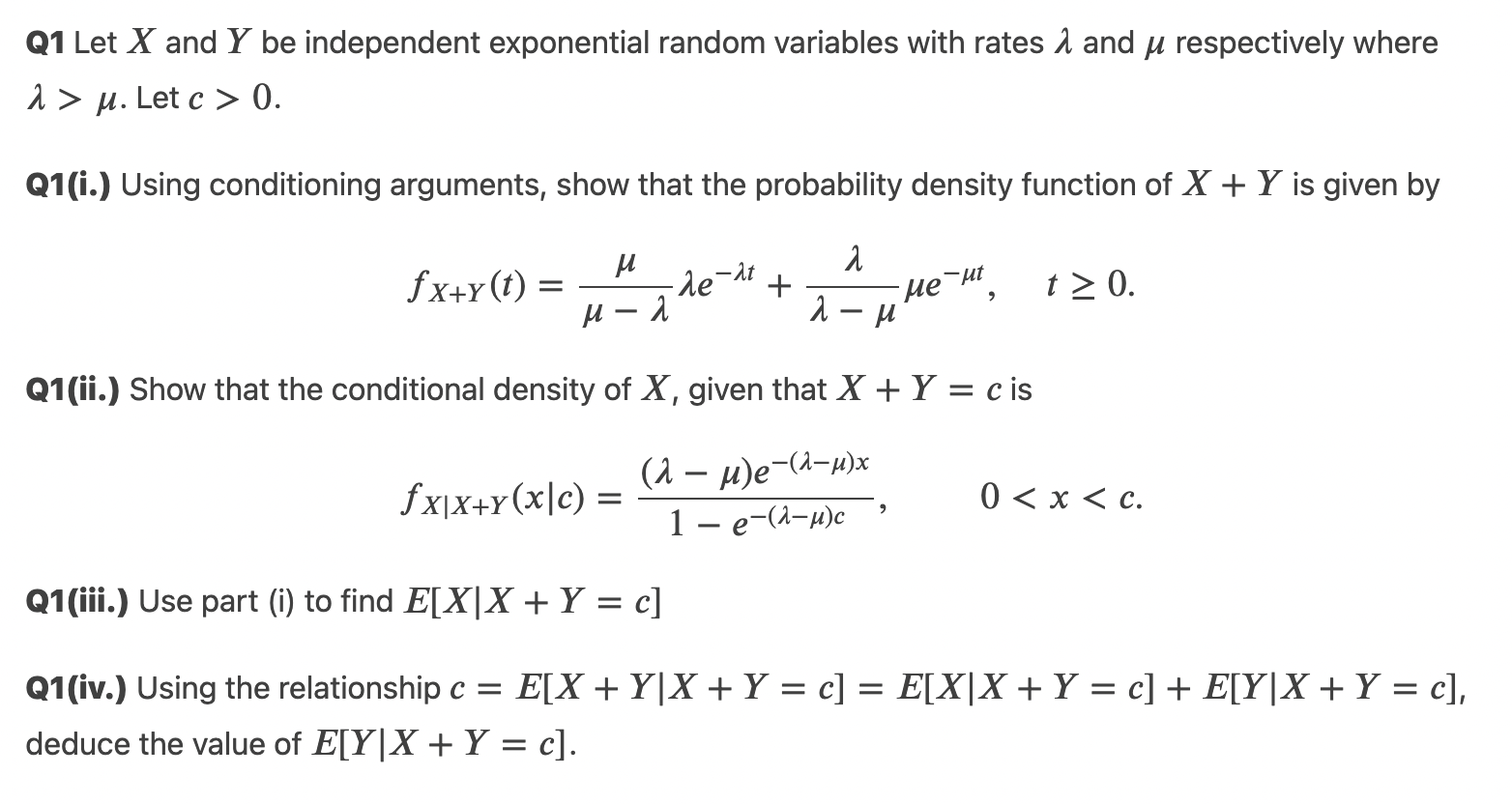 Solved Q Let X And Y Be Independent Exponential Random Chegg