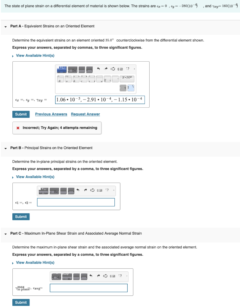 Solved The State Of Plane Strain On A Differential Element Chegg