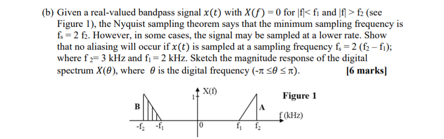 Solved B Given A Real Valued Bandpass Signal X T With X Chegg