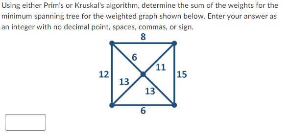 Solved Using Either Prim S Or Kruskal S Algorithm Determine Chegg