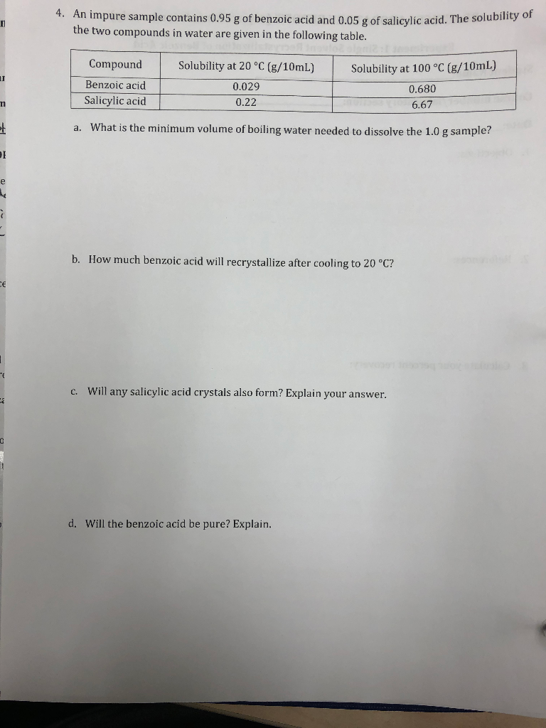 Solved An Impure Sample Contains G Of Benzoic Acid Chegg