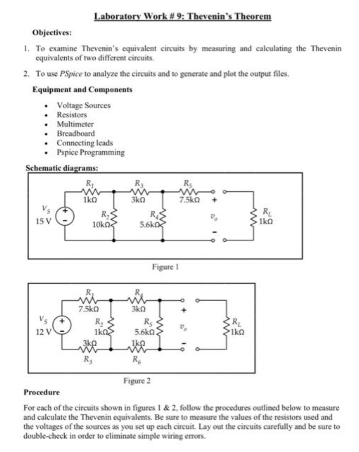 Solved Laboratory Work Thevenin S Theorem Objectives Chegg