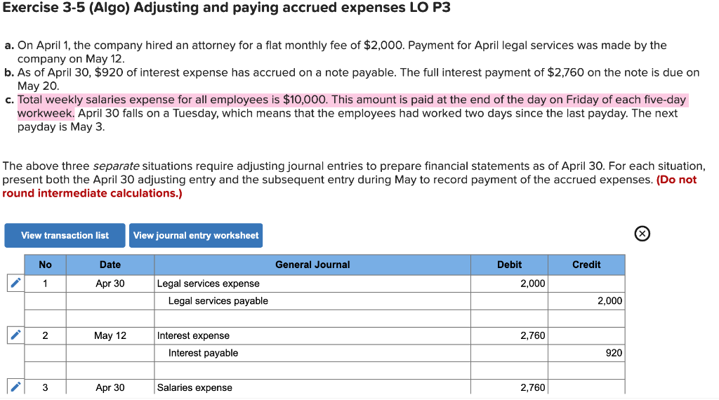 Solved Exercise Algo Adjusting And Paying Accrued Chegg