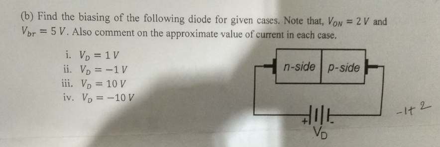 Solved B Find The Biasing Of The Following Diode For Given Chegg