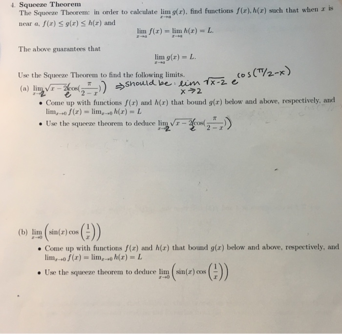 Solved 4 Squeeze Theorem The Squeeze Theorem In Order To Chegg