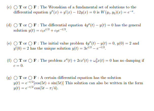 Solved C O T Or Of The Wronskian Of A Fundamental Set Of Chegg