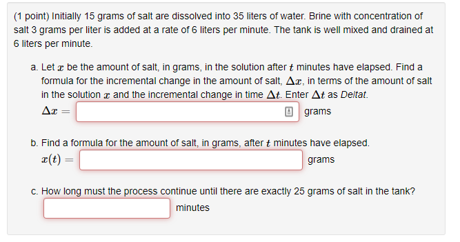 Solved Point Initially Grams Of Salt Are Dissolved Chegg