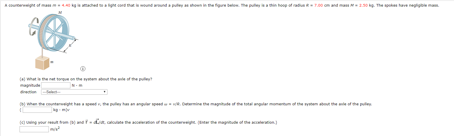 Solved A Counterweight Of Mass M Kg Is Attached To A Chegg