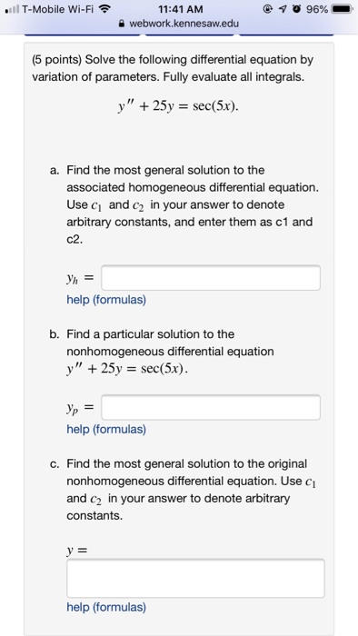 Solved 11 T Mobile Wi Fi令 11 41 AM a webwork kennesaw edu Chegg