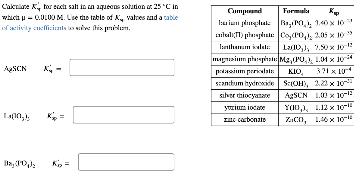 Solved Calculate Ksp For Each Salt In An Aqueous Solution Chegg