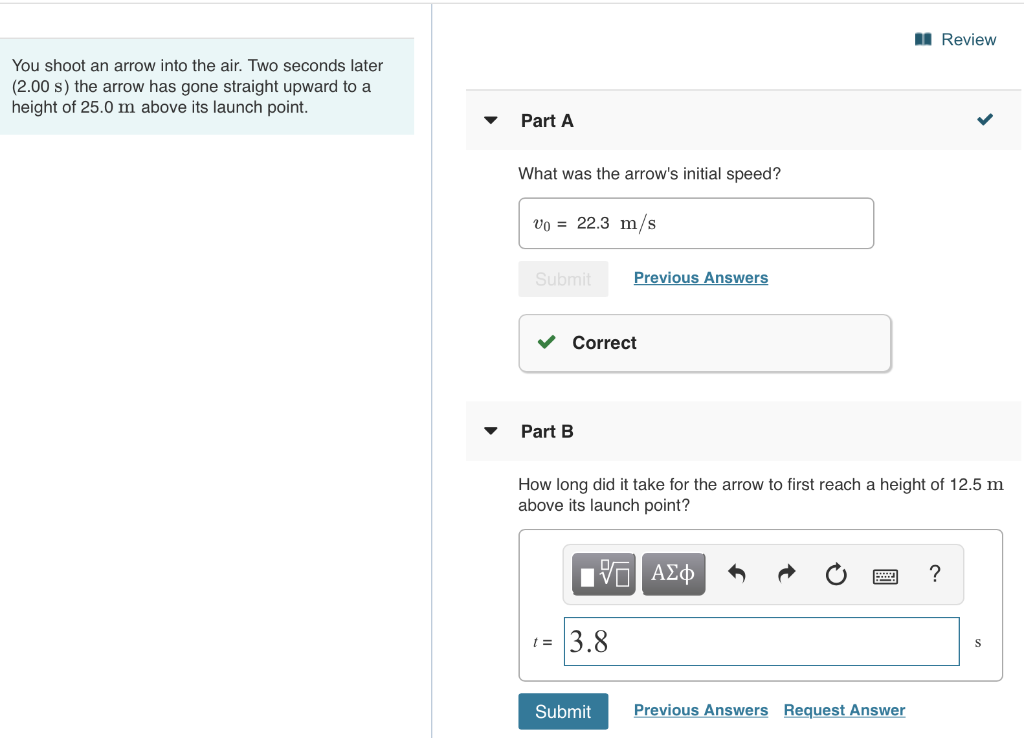 Solved I Review You Shoot An Arrow Into The Air Two Seconds Chegg