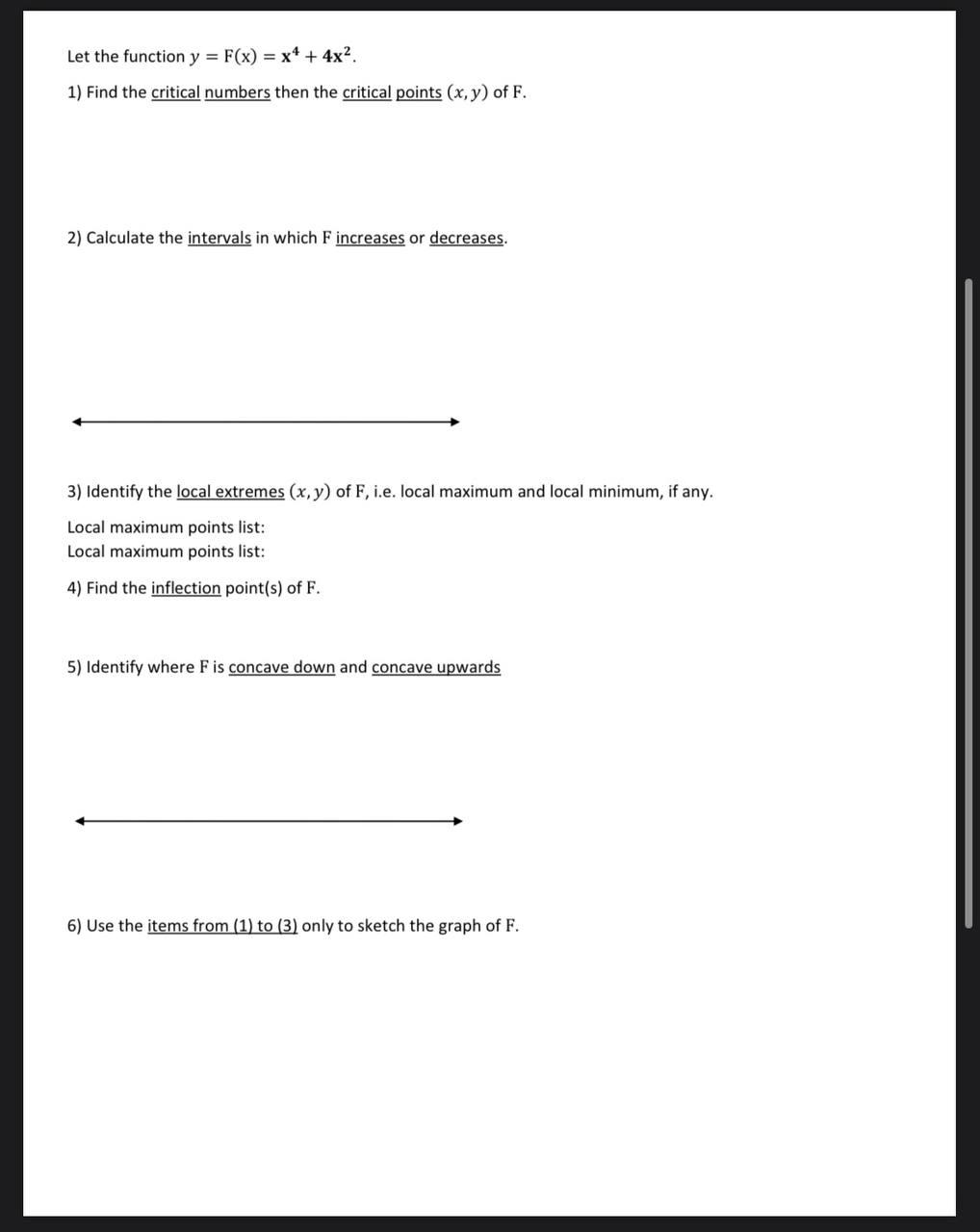 Solved Let The Function Y F X X4 4x2 1 Find The Critical Chegg