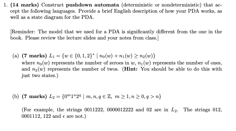 Solved Marks Construct Pushdown Automata Chegg