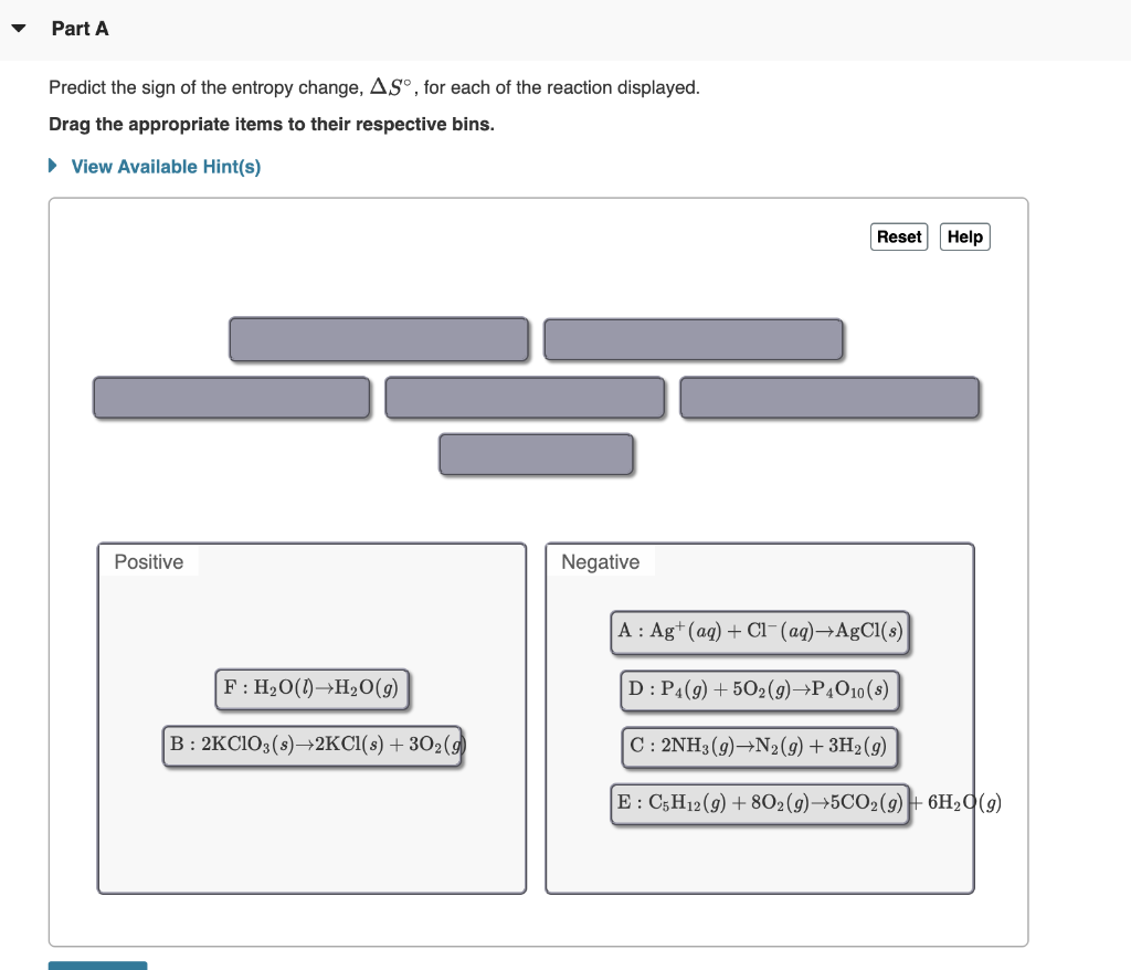 Solved Part A Predict The Sign Of The Entropy Change As Chegg