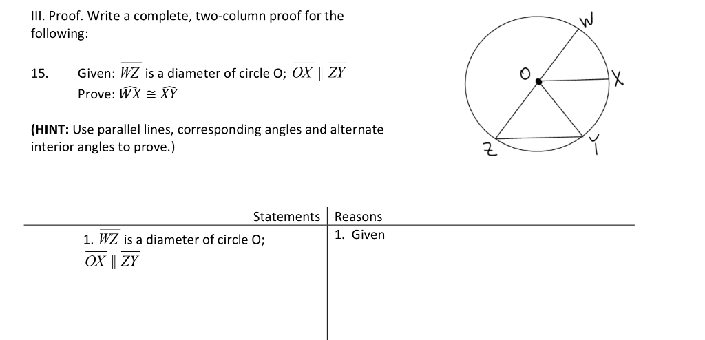 Solved Iii Proof Write A Complete Two Column Proof For Chegg