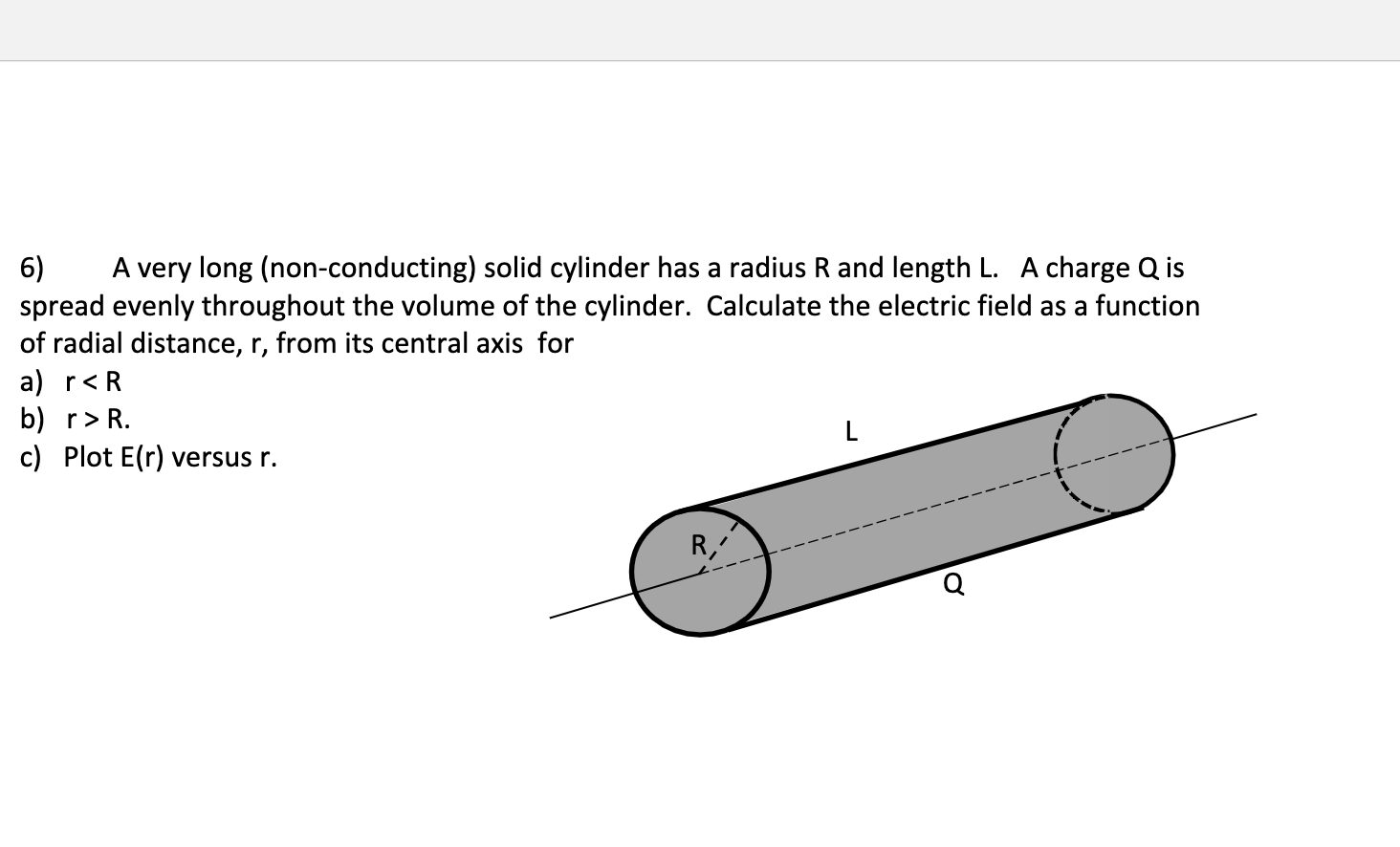 Solved 6 A Very Long Non Conducting Solid Cylinder Has Chegg