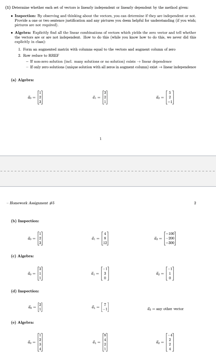 Solved 1 Determine Whether Each Set Of Vectors Is Linearly Chegg