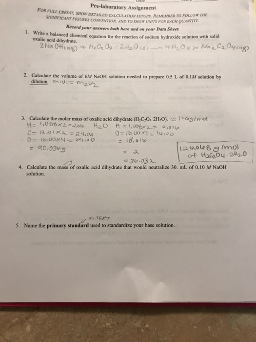 SOLVED VOLUMETRIC ANALYSIS THE TITRATION OF ACIDS AND