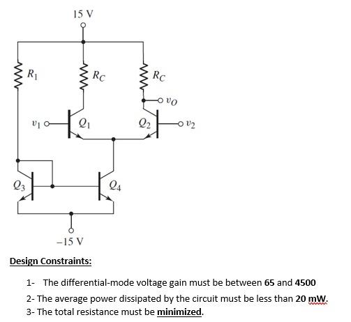Solved 15 V RI Rc Rc OVO Vio Q Q2 V2 24 15 V Design Chegg