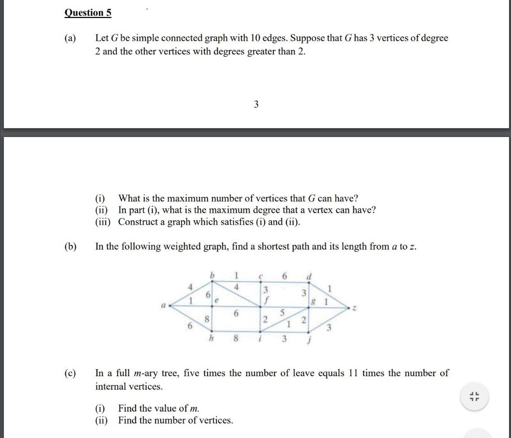 Solved Question A Let G Be Simple Connected Graph With Chegg