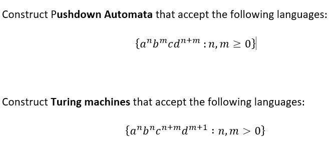 Solved Construct Pushdown Automata That Accept The Following Chegg