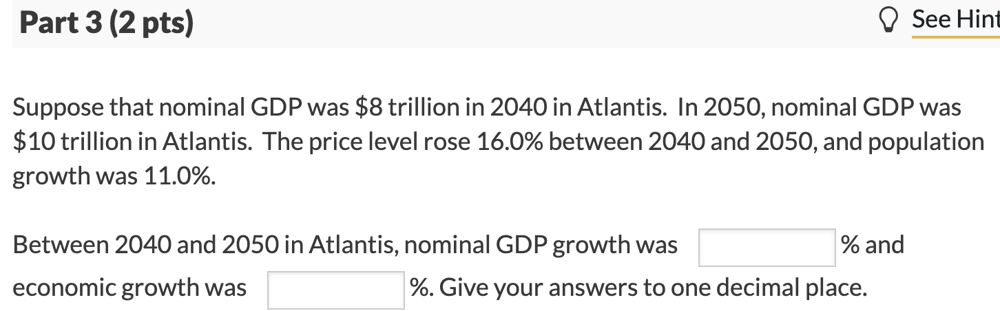 Solved Part Pts See Hint Suppose That Nominal Gdp Chegg