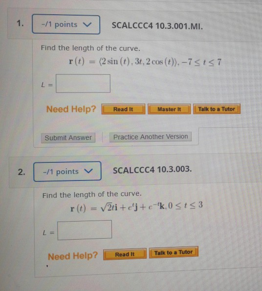 Solved 1 Points SCALCCC4 10 3 001 MI Find The Length Of Chegg