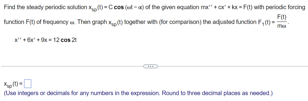 Solved Find the steady periodic solution xsp t Ccos ωtα Chegg