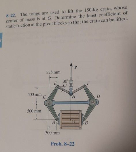 Solved 8 22 The Tongs Are Used To Lift The 150 Kg Crate Chegg