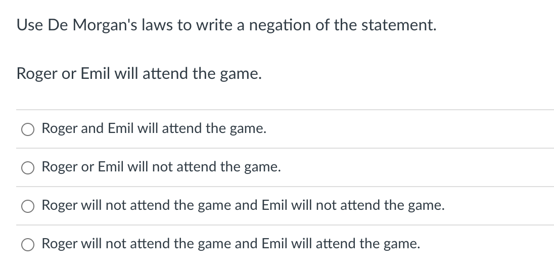 Solved Use De Morgan S Laws To Write A Negation Of The Chegg