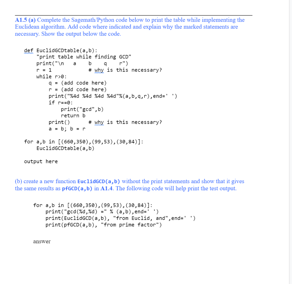 Solved A A Complete The Sagemath Python Code Below To Chegg