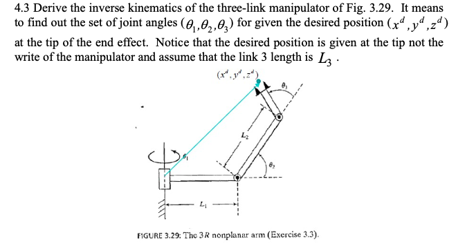 Solved 4 3 Derive The Inverse Kinematics Of The Three Link Chegg