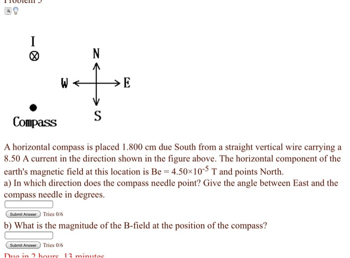 Solved Compass A Horizontal Compass Is Placed 1 800 Cm Due Chegg