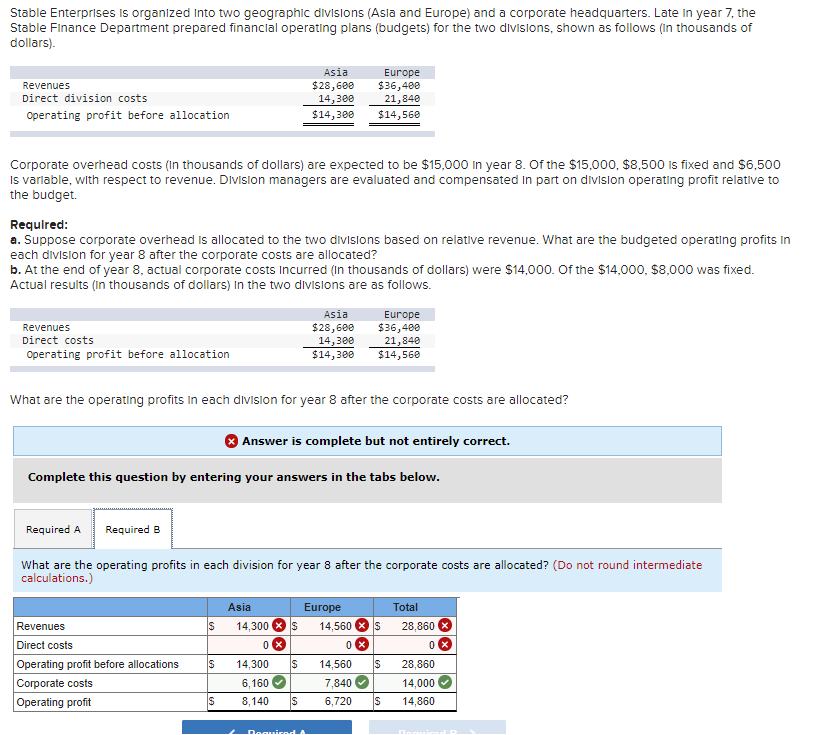 Solved Stable Enterprises Is Organized Into Two Geographic Chegg