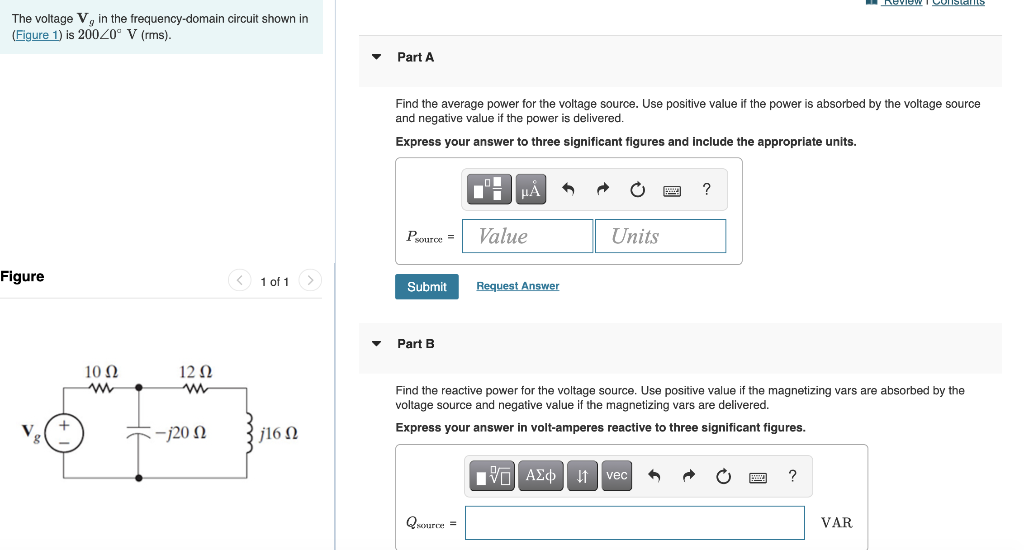 Solved The Voltage Vgvg In The Frequency Domain Circuit Chegg