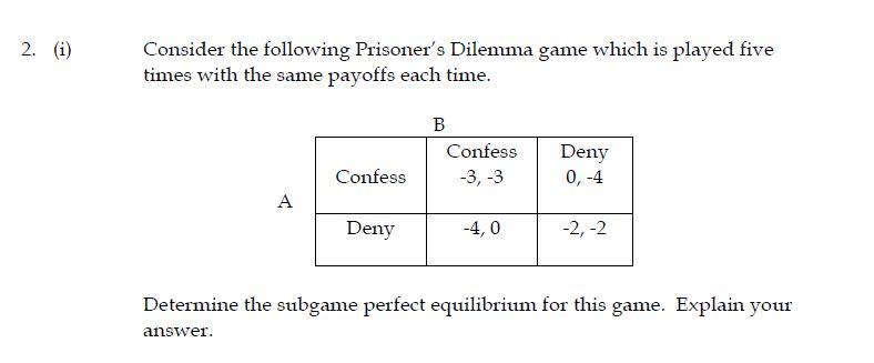 Solved 2 I Consider The Following Prisoner S Dilemma Game Chegg