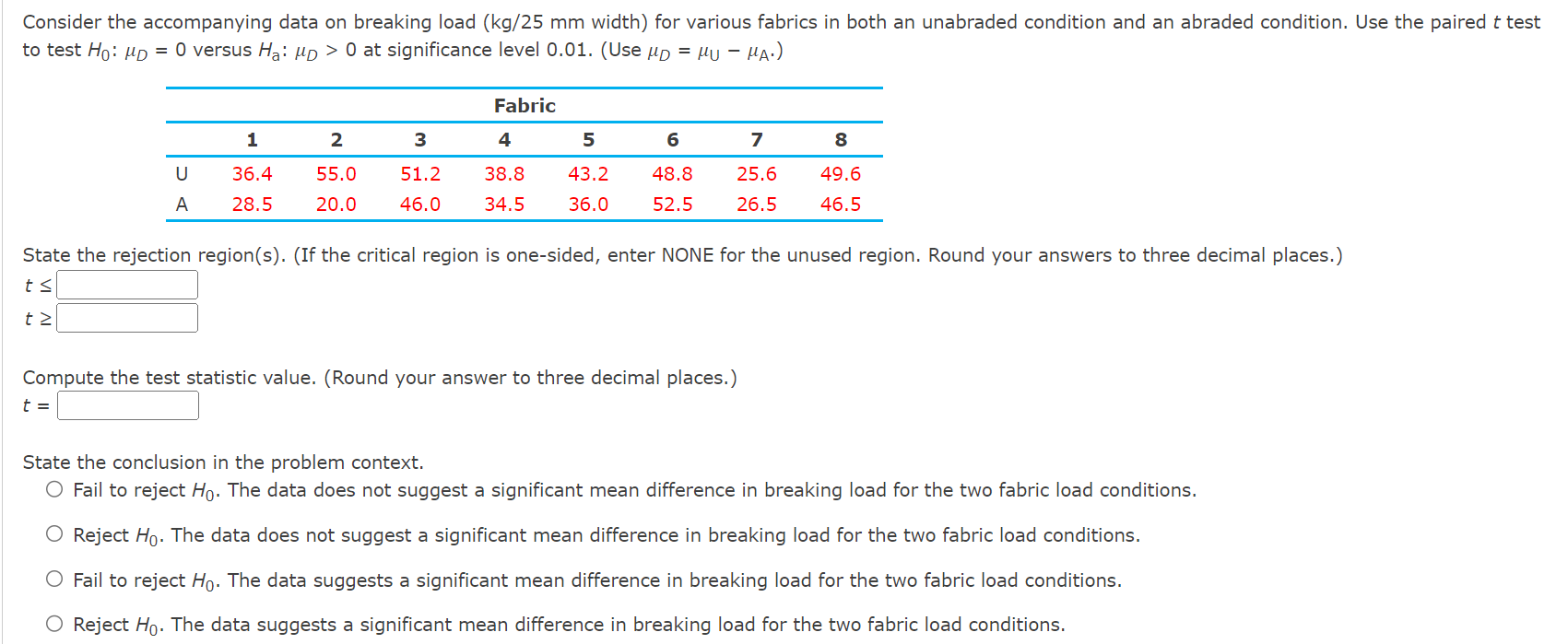 Solved Consider The Accompanying Data On Breaking Load Chegg