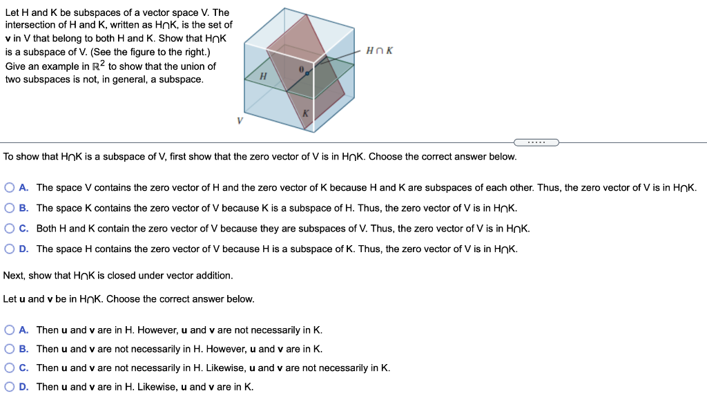 Solved Let H And K Be Subspaces Of A Vector Space V The Chegg