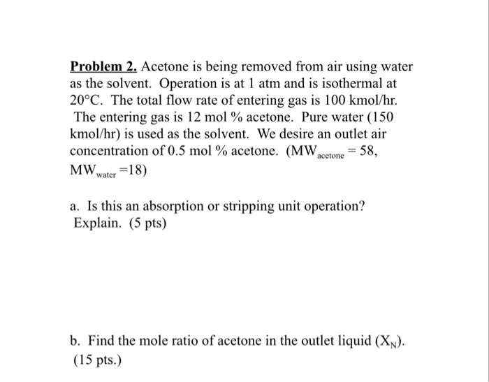 Solved Problem Acetone Is Being Removed From Air Using Chegg