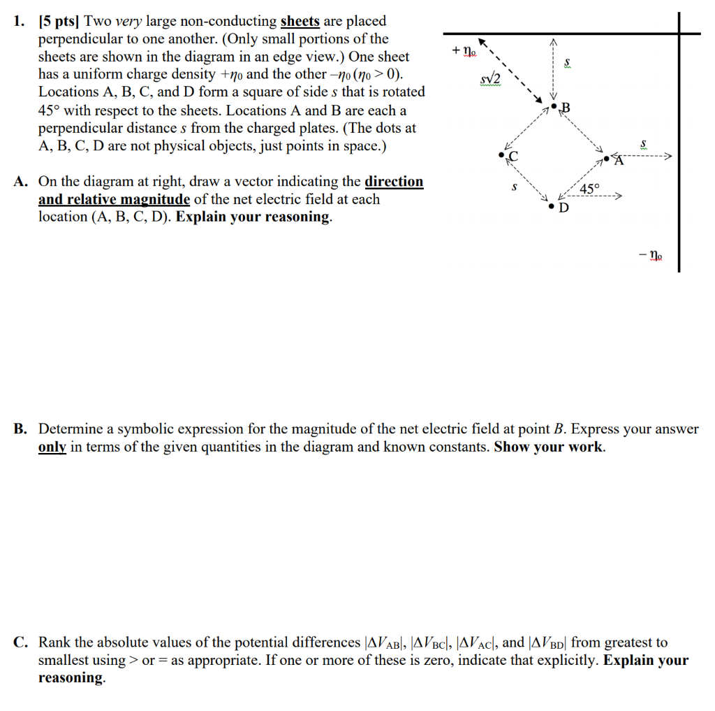 Solved Ne S 1 5 Pts Two Very Large Non Conducting Sheets Chegg