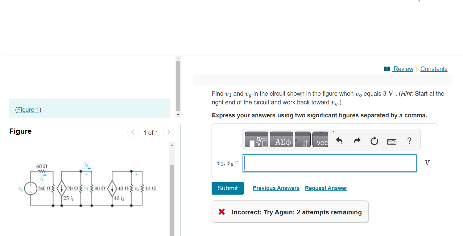 Solved Find V1 And Vg In The Circuit Shown In The Figure Chegg