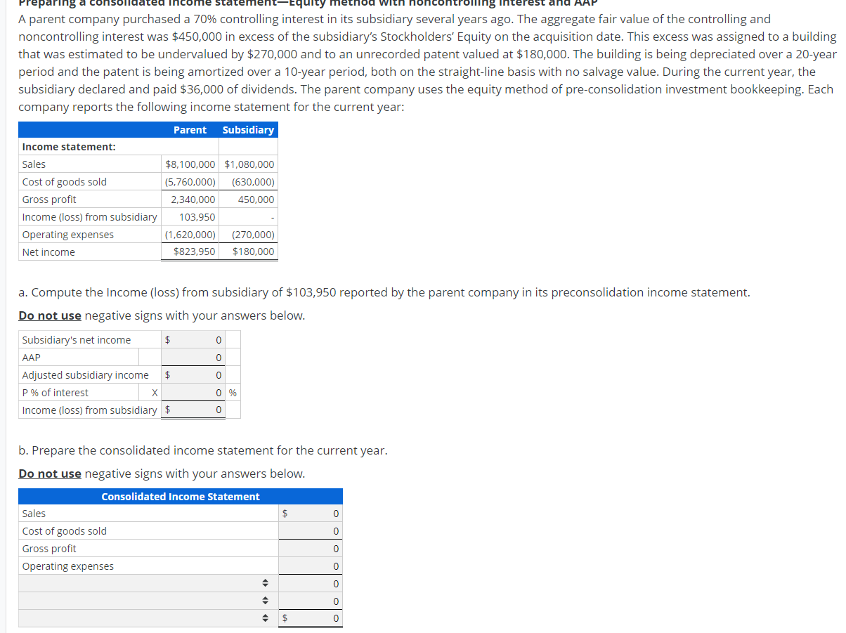 Solved And AAP Preparing A Con Equity Method Wit Ling A Chegg