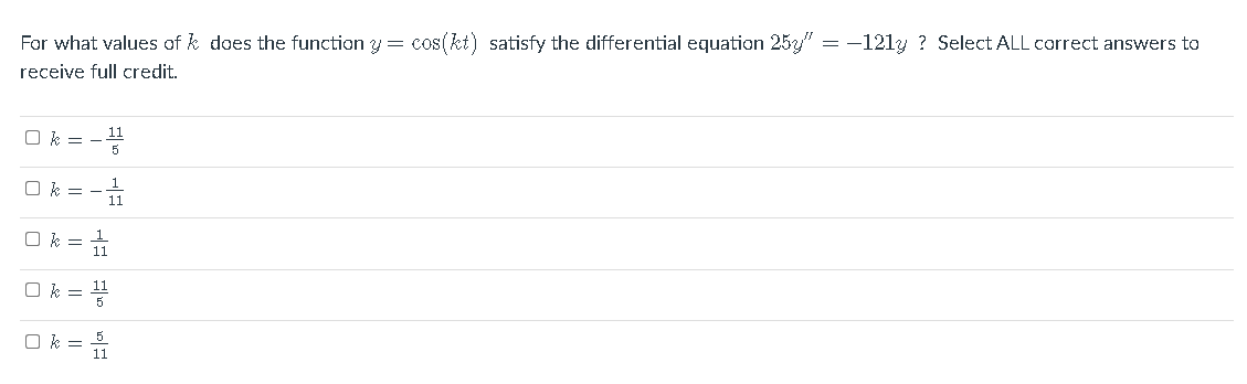 Solved For What Values Of K Does The Function Y Cos Kt Chegg